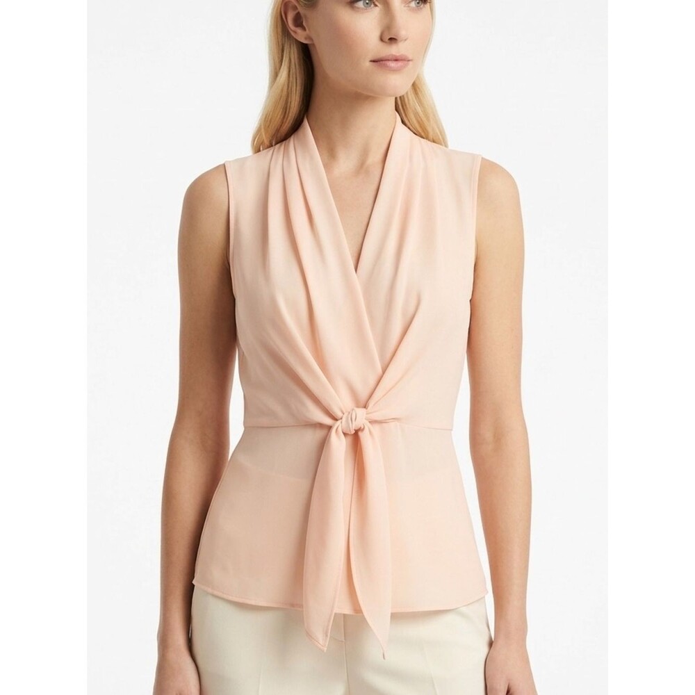 ANTONIO MELANI 100% Silk Pale Peach Sleeveless V-Neck Blouse
